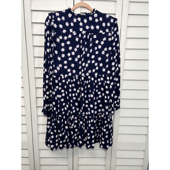 J. Crew Floral Long Sleeve Tiered Ruffle Dress Size Medium In Scattered Peony - Picture 12 of 13